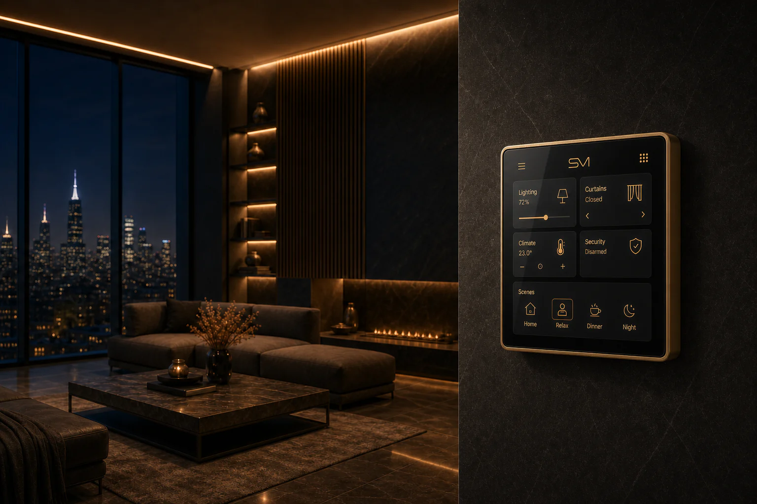 Branded Smartiotive square smart display controlling the home — Black / Gold finish